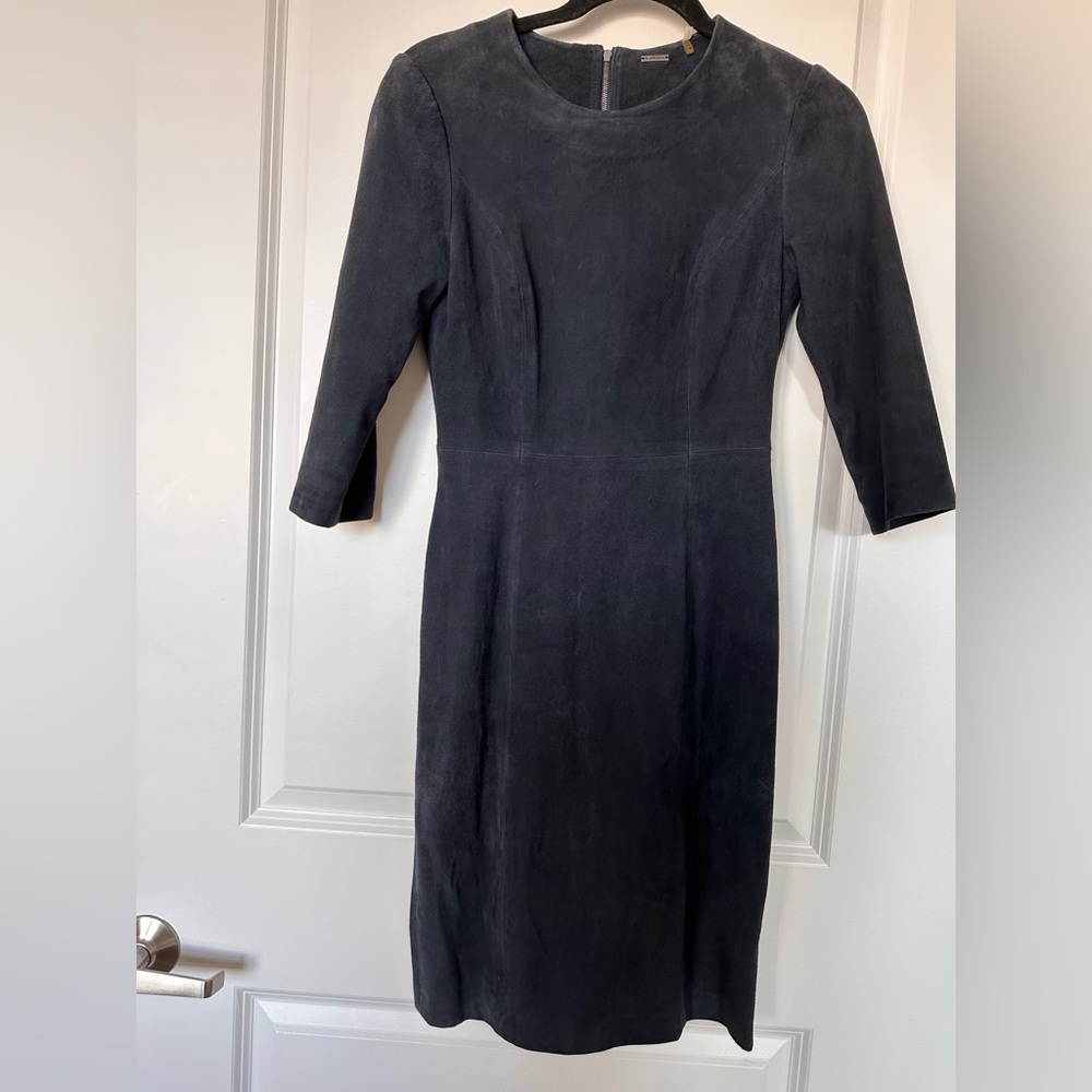 Elie Tahari 100% lamb suede navy dress
